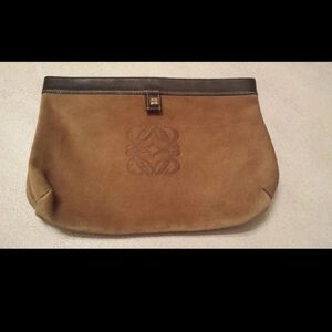 Loewe Brown Suede Leather Gorgeous Clutch or Cosmetic Bag Brown